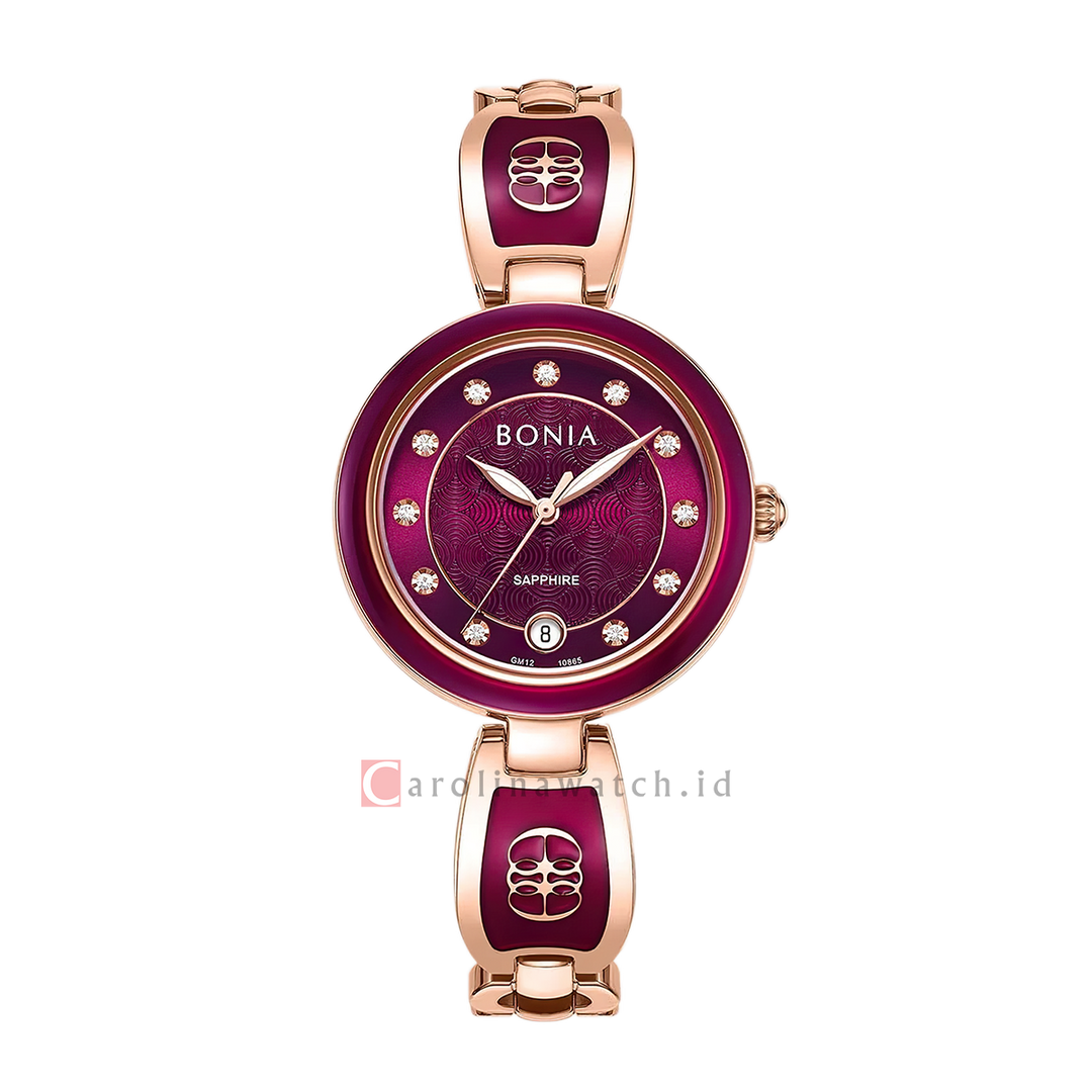 Jam Tangan BONIA Elegance B10865-2567S Women Red Dial Dual Tone Stainless Steel Strap
