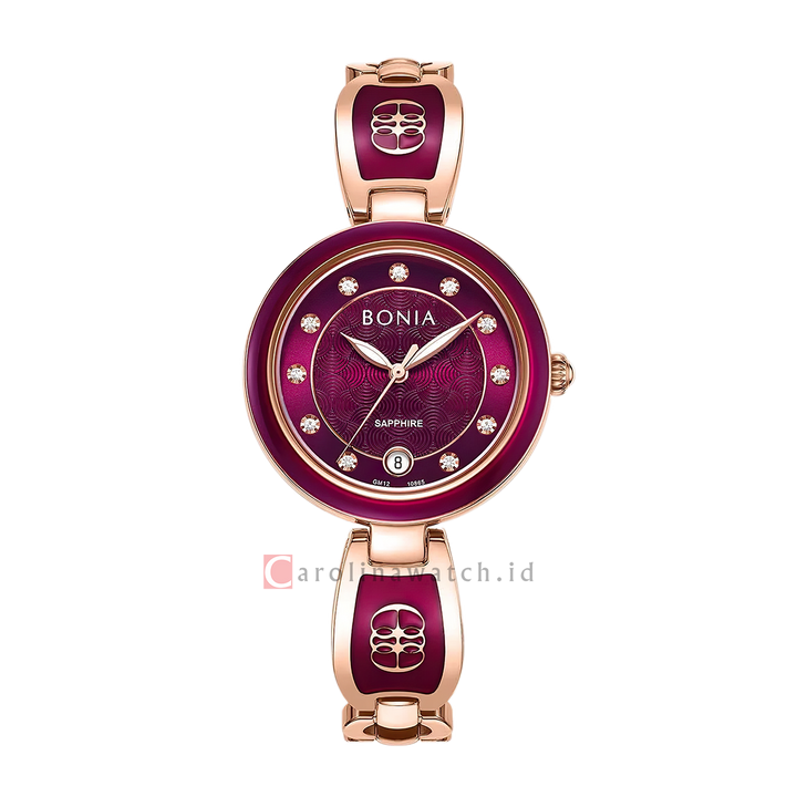 Jam Tangan BONIA Elegance B10865-2567S Women Red Dial Dual Tone Stainless Steel Strap