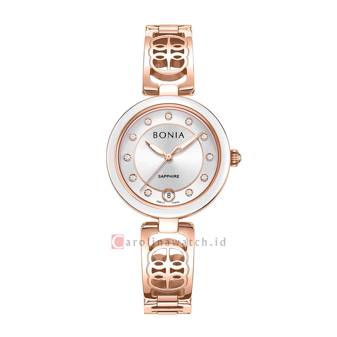 Jam Tangan BONIA Elegance B10866-2517S Women Silver Dial Rose Gold Stainless Steel Strap