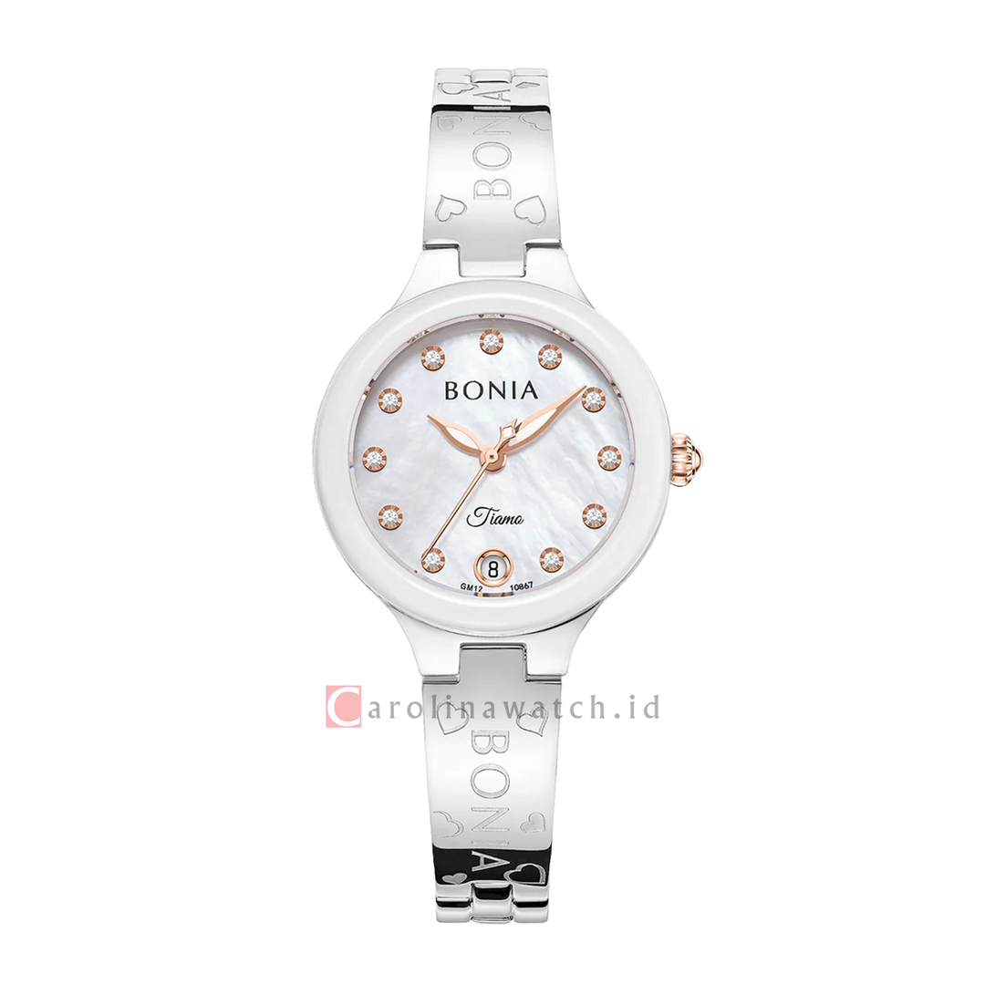 Jam Tangan BONIA B10867-2357 Women Tiamo White Mother of Pearl Dial Stainless Steel Strap