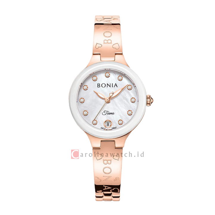 Jam Tangan BONIA B10867-2557 Women Tiamo White Mother of Pearl Dial Rose Gold Stainless Steel Strap