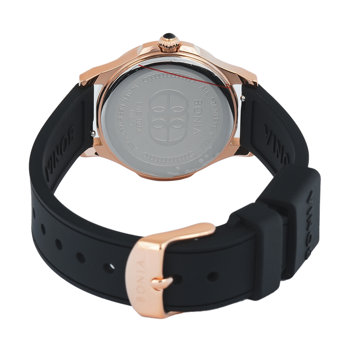 Jam Tangan BONIA La Luna B10868-2532 Women Black Dial Black Rubber Strap