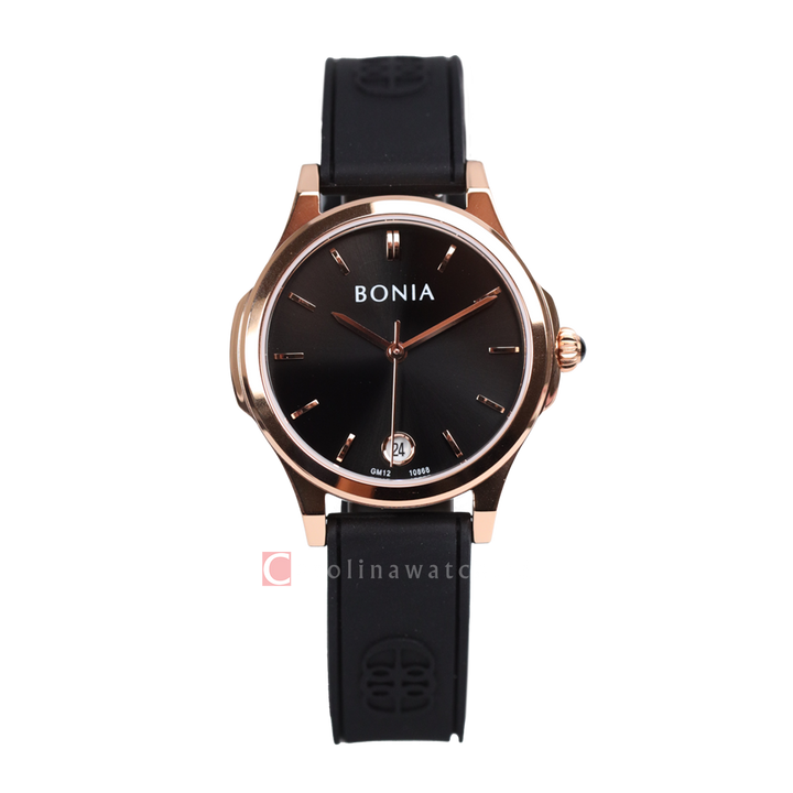 Jam Tangan BONIA La Luna B10868-2532 Women Black Dial Black Rubber Strap