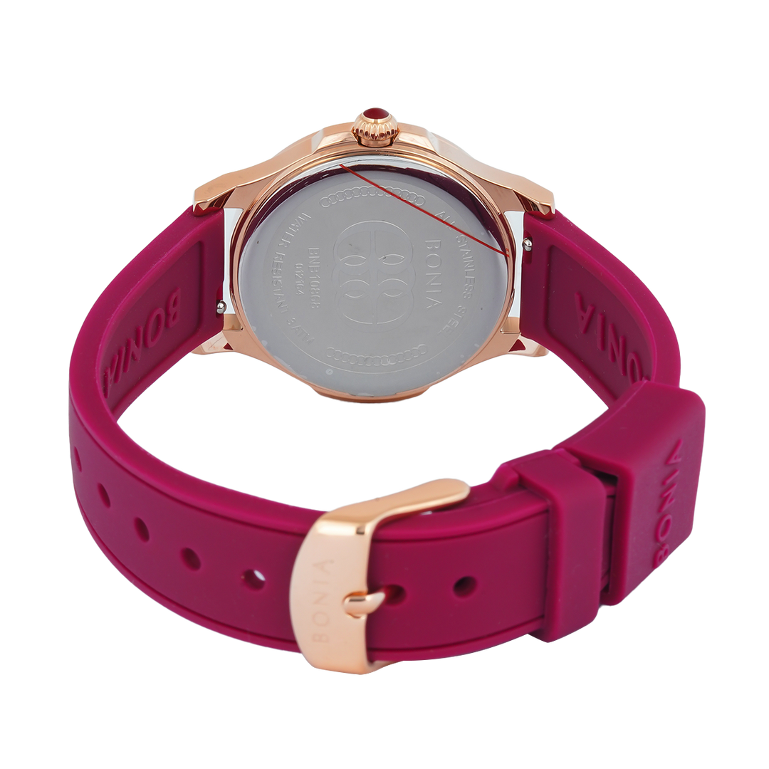 Jam Tangan BONIA La Luna B10868-2562 Women Red Dial Red Red Rubber Strap