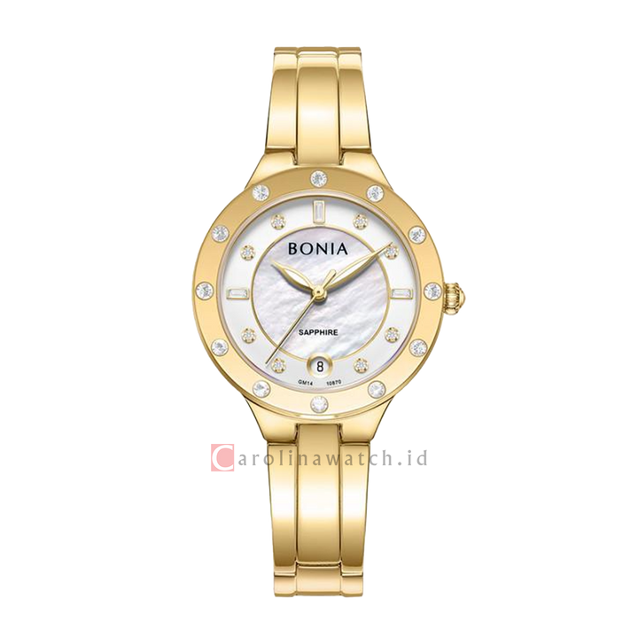 Jam Tangan BONIA Elegance B10870-2217S Women White Dial Gold Stainless Steel Strap
