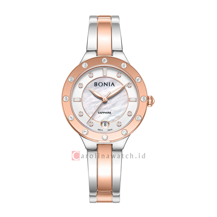 Jam Tangan BONIA Elegance B10870-2617S Women Silver Dial Dual Tone Stainless Steel Strap