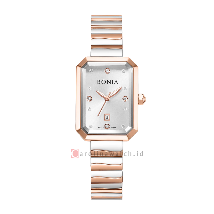 Jam Tangan BONIA B10871-2617 Women Silver Dial Dual Tone Stainless Steel Strap