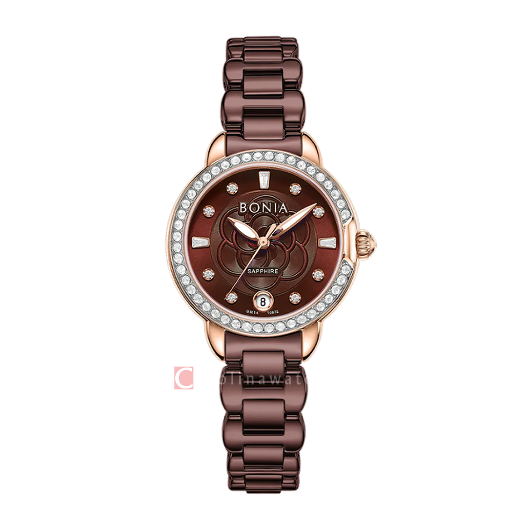 Jam Tangan BONIA Elegance B10872-2047S Women Brown Dial Brown Stainless Steel Strap