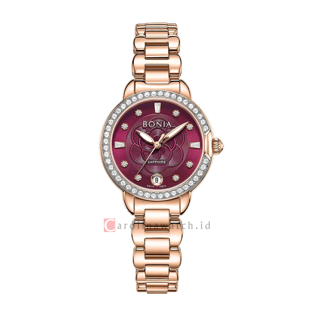 Jam Tangan BONIA Elegance B10872-2567S Women Red Dial Rose Gold Stainless Steel Strap