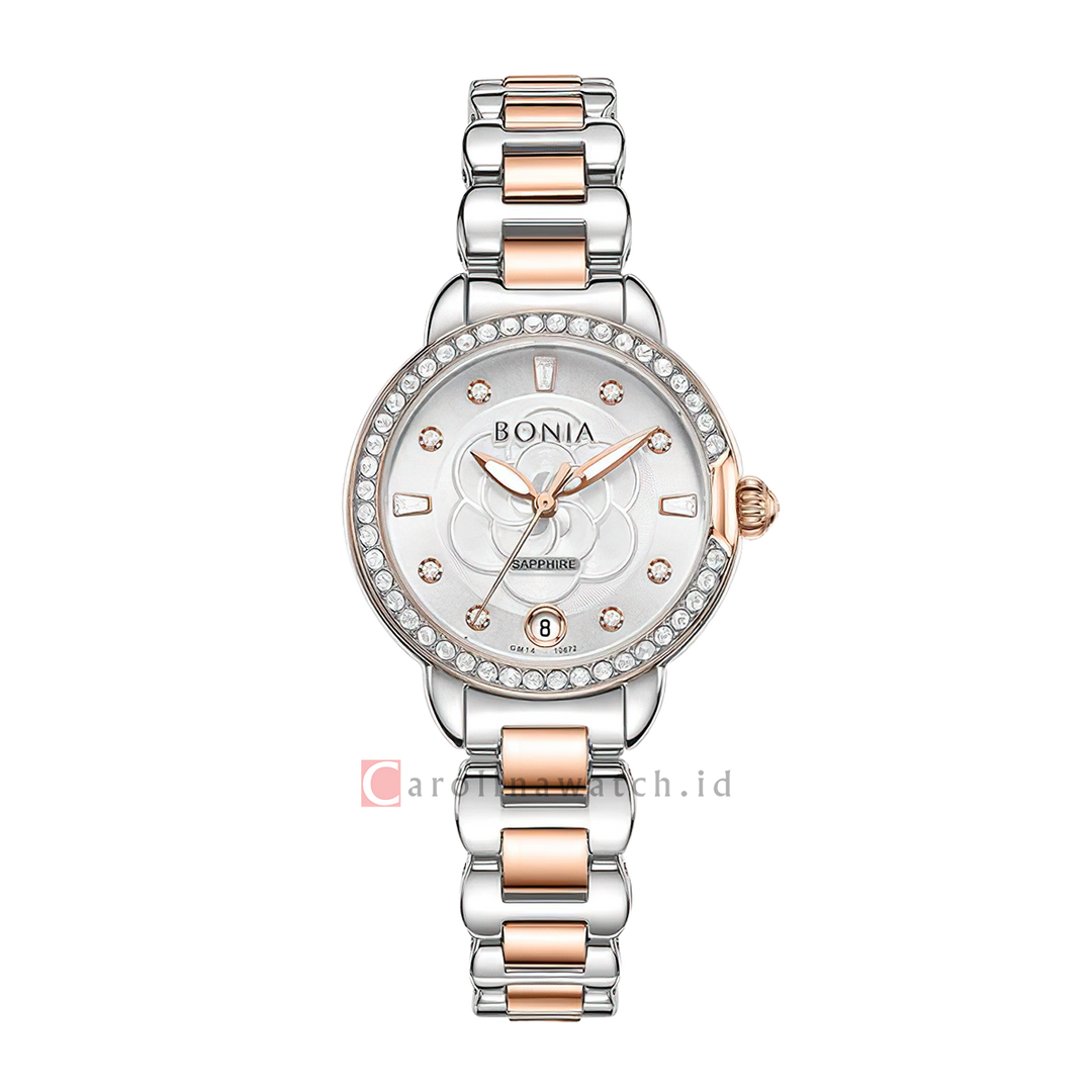 Jam Tangan BONIA Elegance B10872-2617S Women Silver Dial Dual Tone Stainless Steel Strap