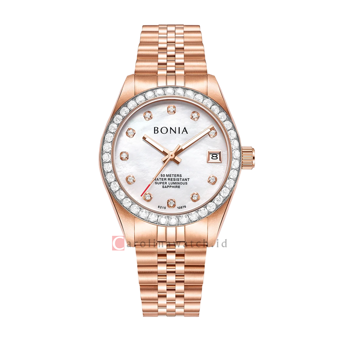 Jam Tangan Bonia Noble B10876-2557S Women White MOP Dial Rose Gold Stainless Steel Strap
