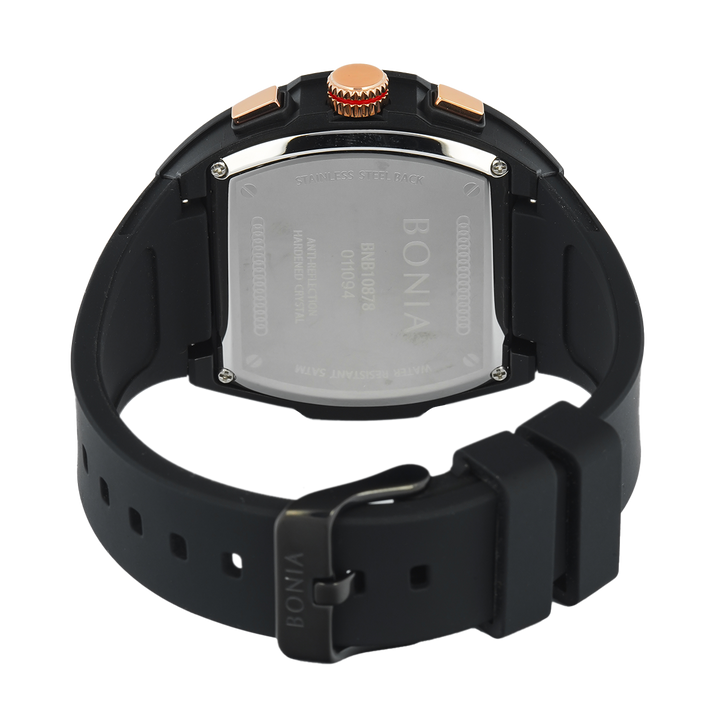 Jam Tangan BONIA Chronograph B10878-1932C Men Black Dial Black Rubber Strap