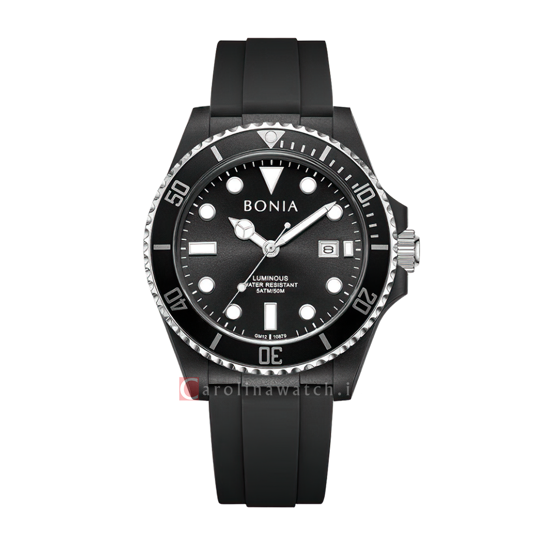 Jam Tangan BONIA Contemporary B10879-1936 Men Black Dial Black Rubber Strap
