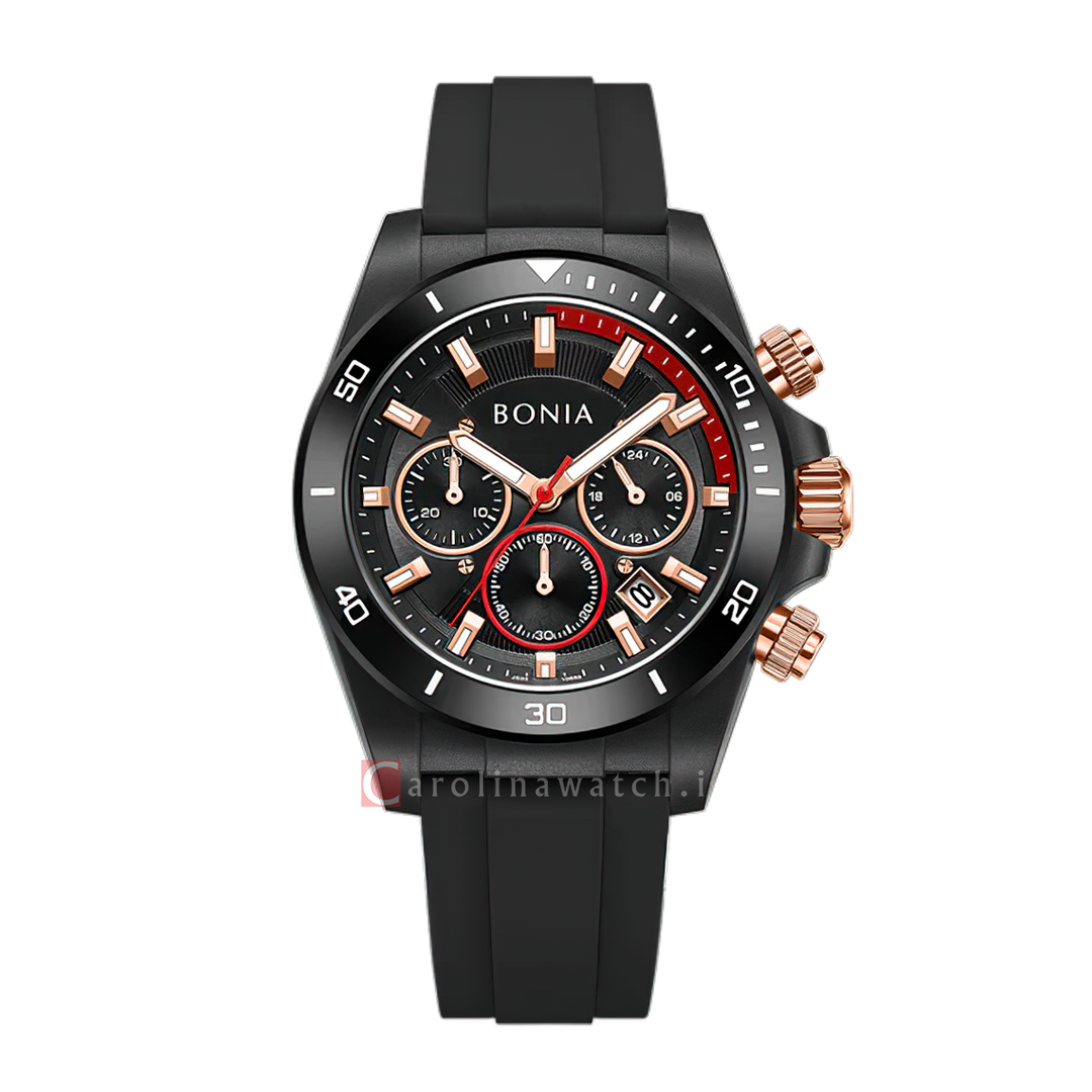Jam Tangan BONIA Contemporary B10882-1932C Men Black Dial Black Rubber Strap