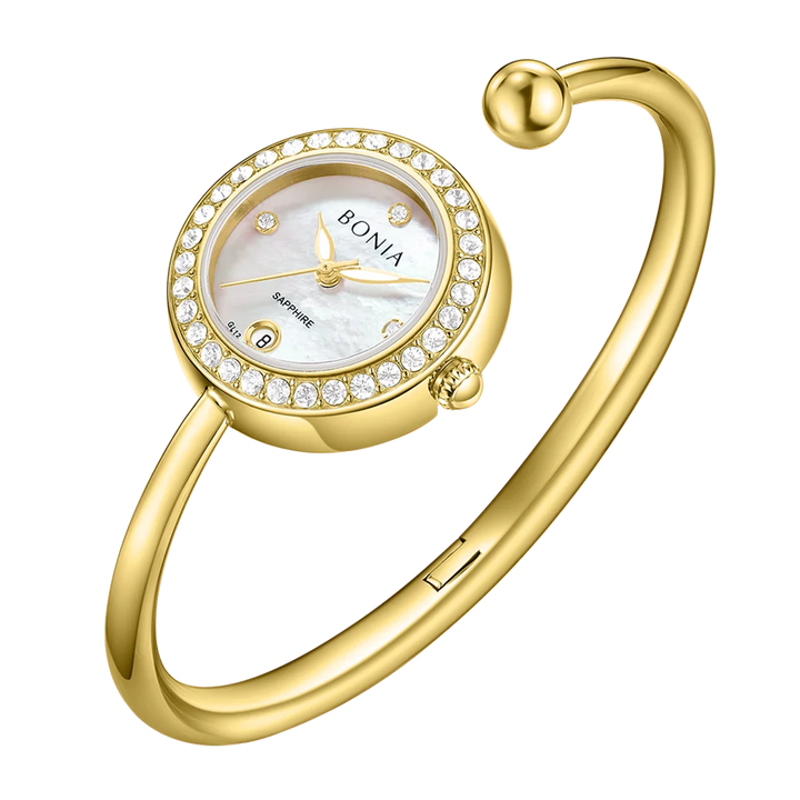 Jam Tangan BONIA Elegance B10899-2257S Women White Dial Gold Stainless Steel Strap