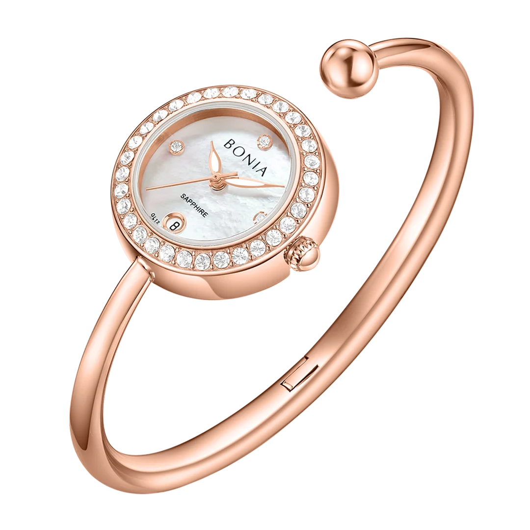 Jam Tangan BONIA Elegance B10899-2557S Women White Dial Rose Gold Stainless Steel Strap