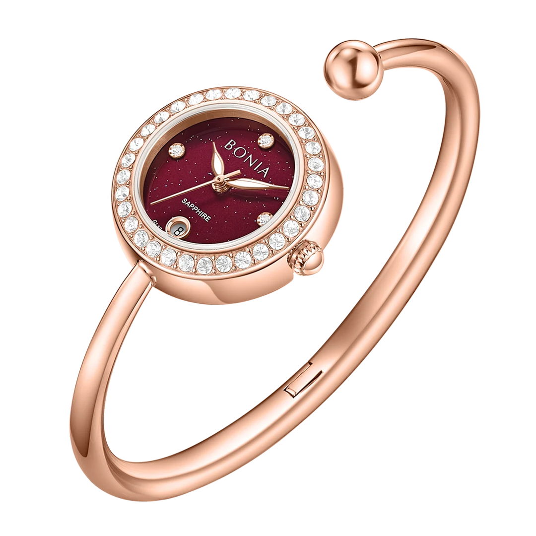 Jam Tangan BONIA Elegance B10899-2567S Women Red Dial Rose Gold Stainless Steel Strap