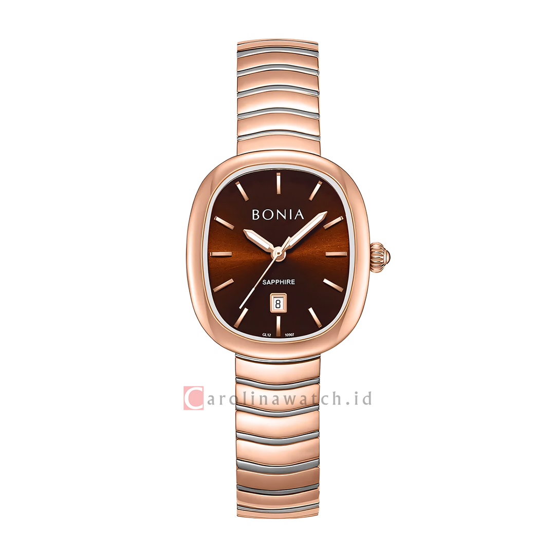 Jam Tangan BONIA Elegance B10907-2642 Women Brown Cream Dial Rose Gold Stainless Steel Strap