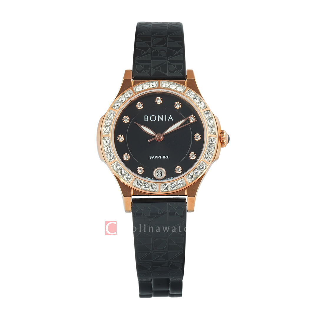 Jam Tangan BONIA Elegance B10908-2037S Women Black Dial Black Stainless Steel Strap