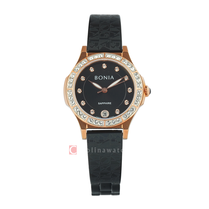 Jam Tangan BONIA Elegance B10908-2037S Women Black Dial Black Stainless Steel Strap