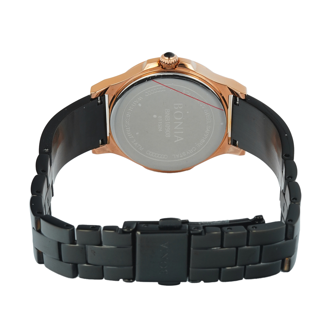 Jam Tangan BONIA Elegance B10908-2037S Women Black Dial Black Stainless Steel Strap