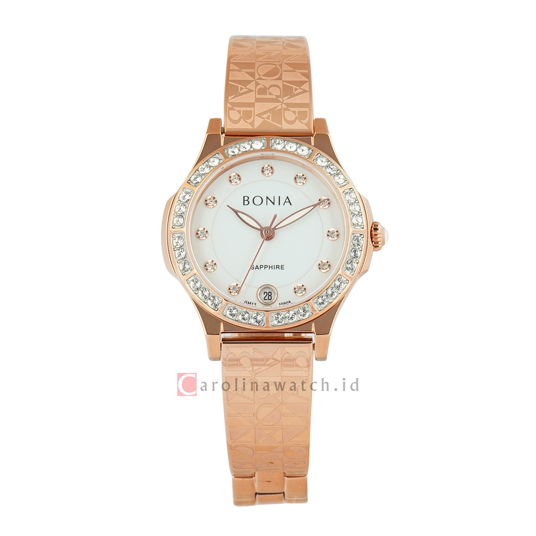 Jam Tangan BONIA Elegance B10908-2517S Women Silver White Dial Rose Gold Stainless Steel Strap