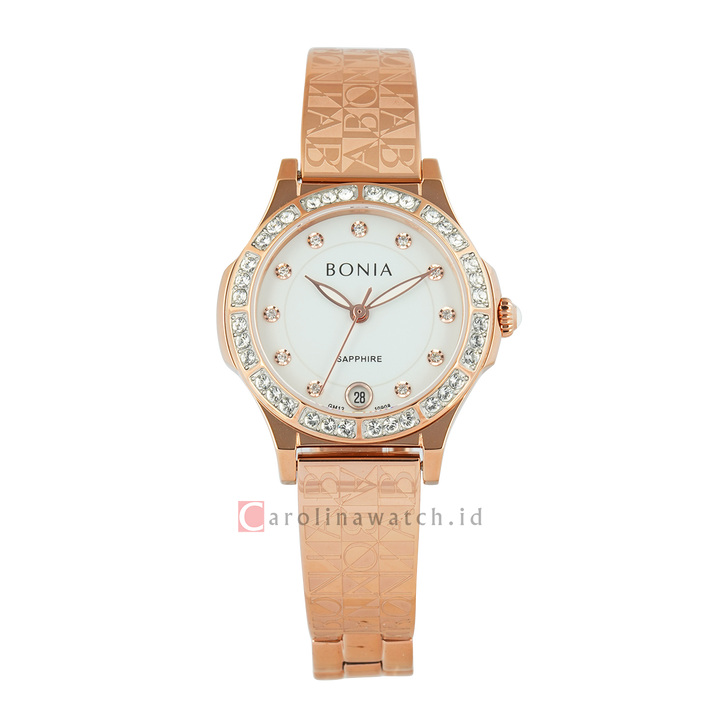 Jam Tangan BONIA Elegance B10908-2517S Women Silver White Dial Rose Gold Stainless Steel Strap