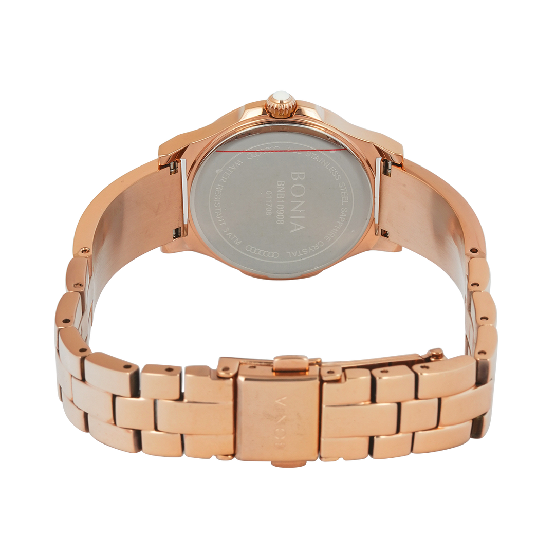 Jam Tangan BONIA Elegance B10908-2517S Women Silver White Dial Rose Gold Stainless Steel Strap