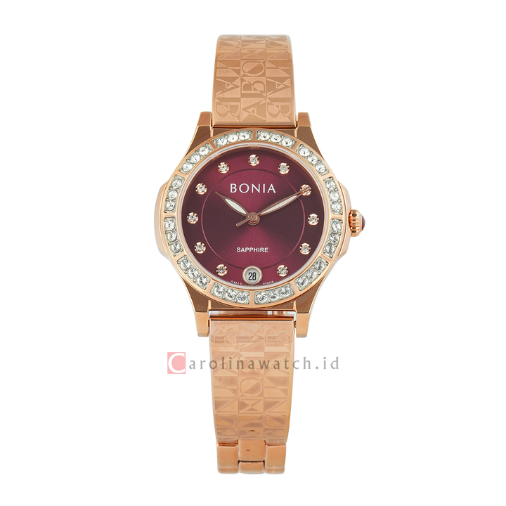 Jam Tangan BONIA Elegance B10908-2567S Women Red Wine Dial Rose Gold Stainless Steel Strap