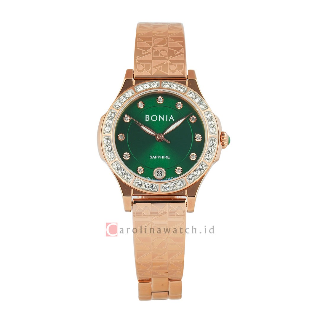 Jam Tangan BONIA Elegance B10908-2597S Women Green Dial Rose Gold Stainless Steel Strap