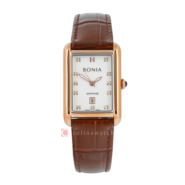 Jam Tangan BONIA B10912-2517 Women White Dial Brown Leather Strap