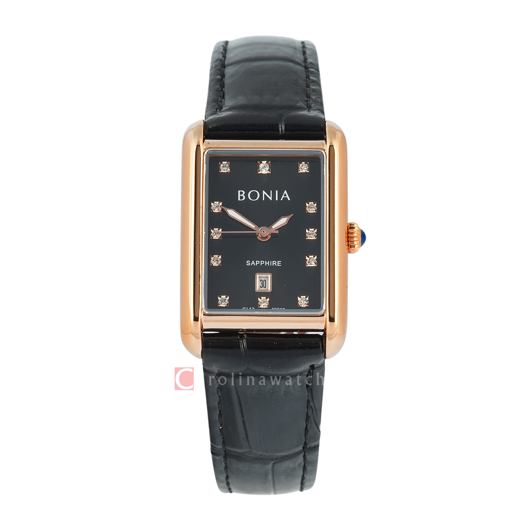 Jam Tangan BONIA B10912-2537 Women Black Dial Black Leather Strap