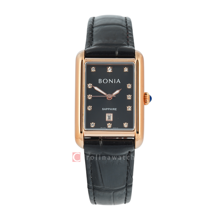Jam Tangan BONIA B10912-2537 Women Black Dial Black Leather Strap