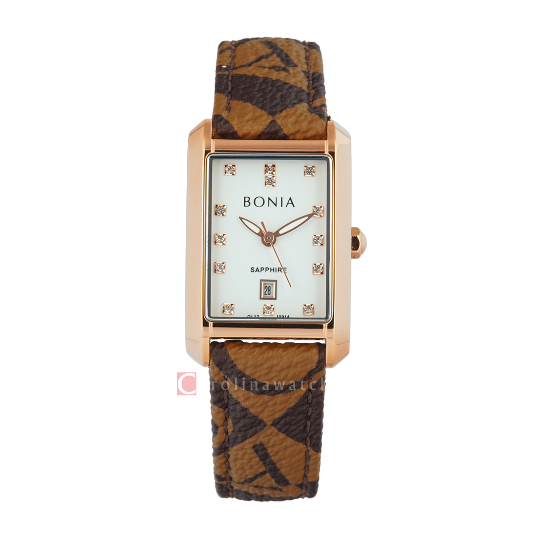 Jam Tangan BONIA B10914-2517 Women Silver White Dial Brown Leather Strap