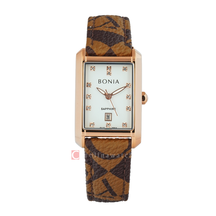 Jam Tangan BONIA B10914-2517 Women Silver White Dial Brown Leather Strap