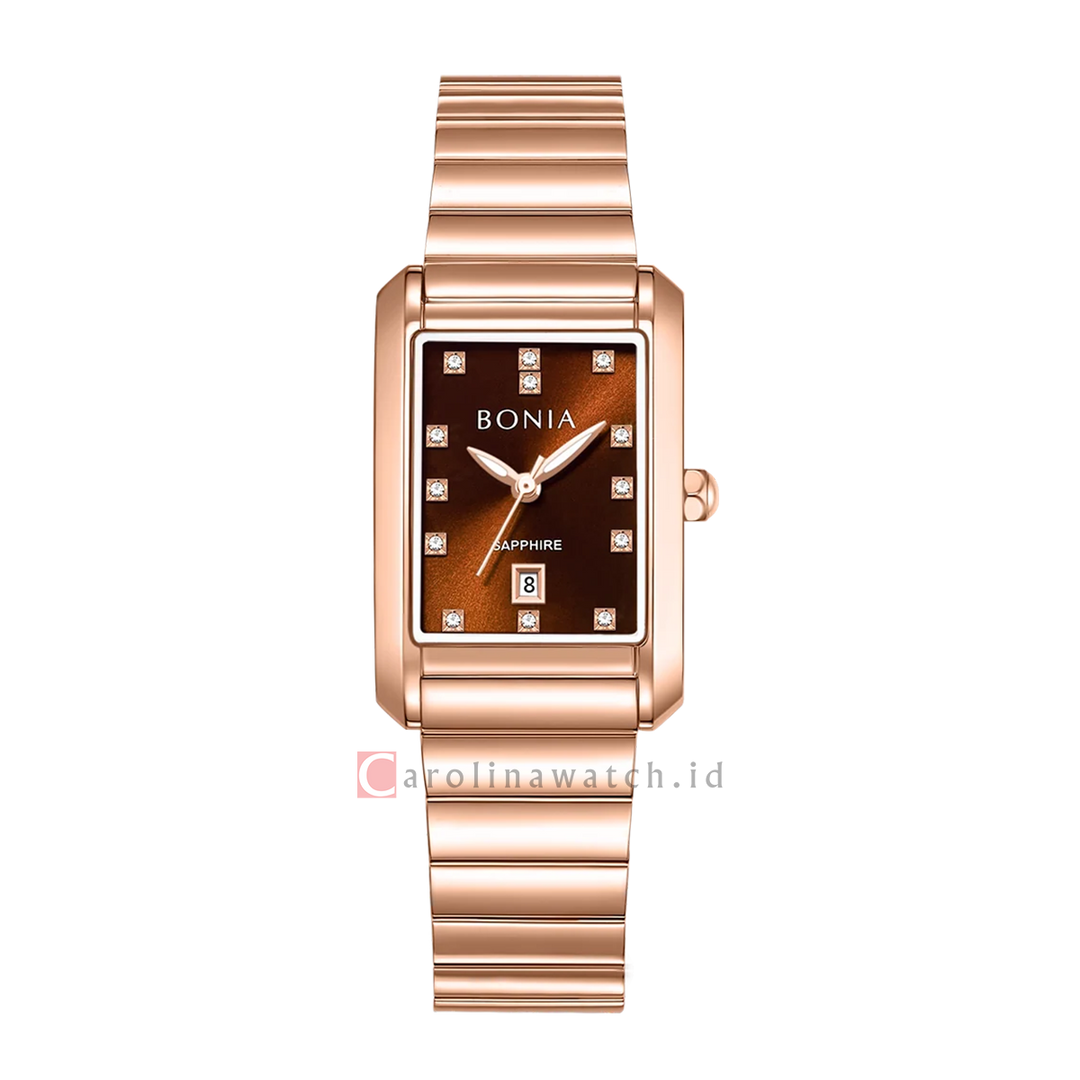 Jam Tangan Bonia Elegance B10915-2547 Women Brown Sunray Dial Rose Gold Stainless Steel Strap