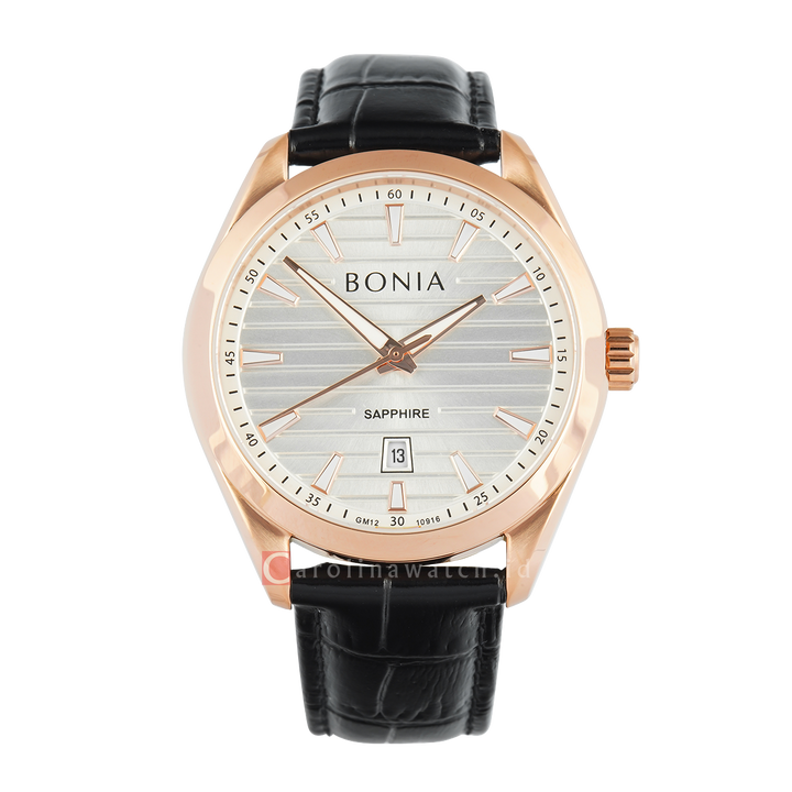 Jam Tangan BONIA B10857-1512 Men Silver Dial Black Leather Band