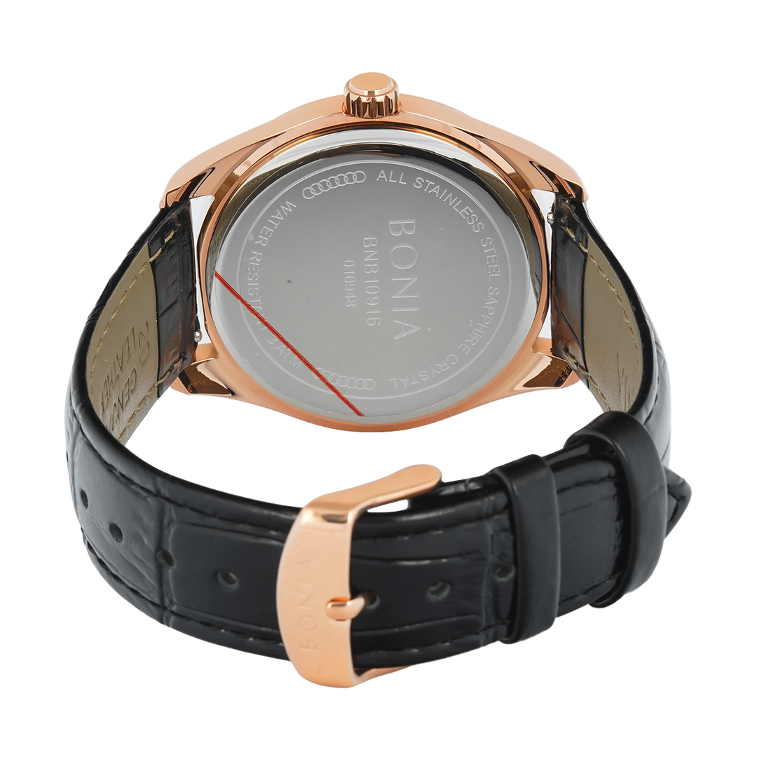 Jam Tangan BONIA B10857-1512 Men Silver Dial Black Leather Band