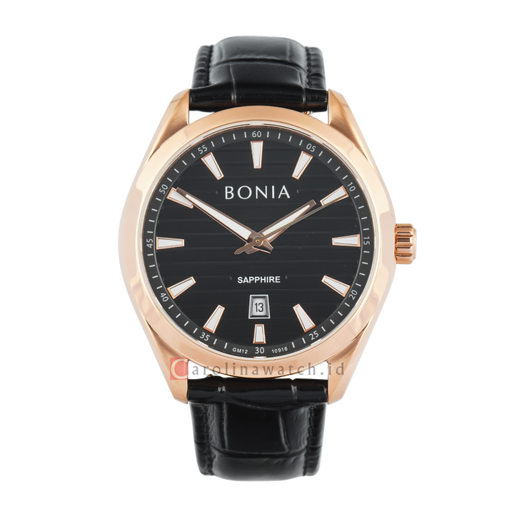 Jam Tangan BONIA B10916-1532 Men Black Dial Black Leather Band