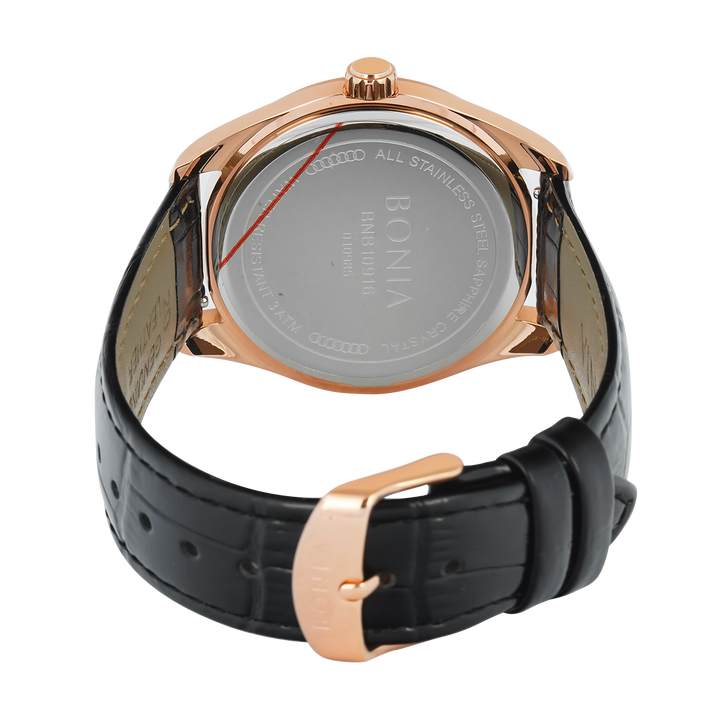 Jam Tangan BONIA B10916-1532 Men Black Dial Black Leather Band