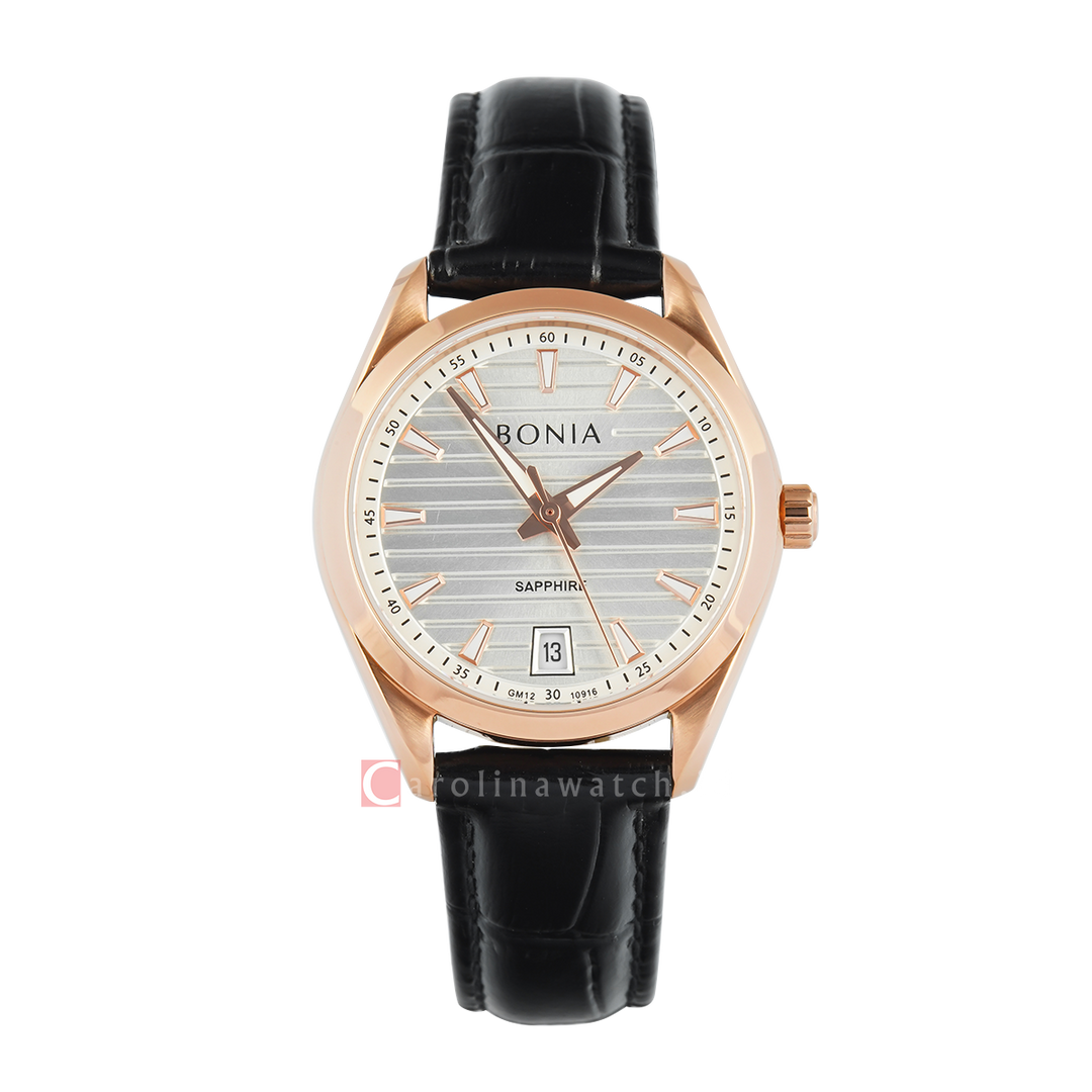 Jam Tangan BONIA B10916-2512 Women Silver Dial Black Leather Band