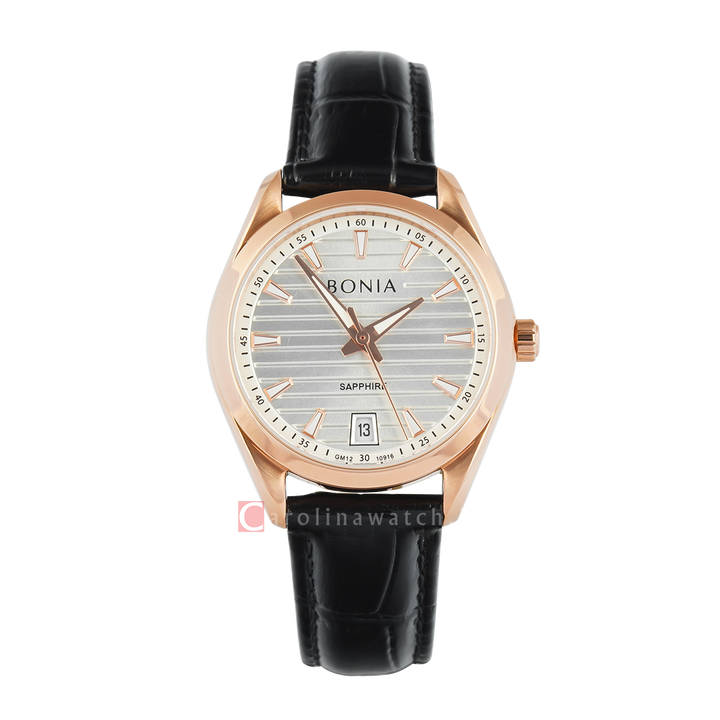 Jam Tangan BONIA B10916-2512 Women Silver Dial Black Leather Band