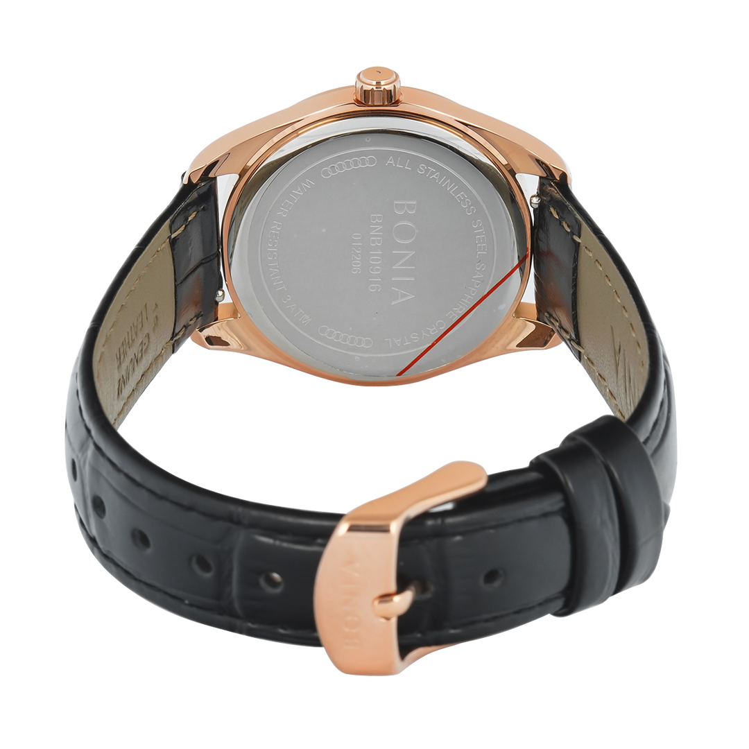Jam Tangan BONIA B10916-2512 Women Silver Dial Black Leather Band