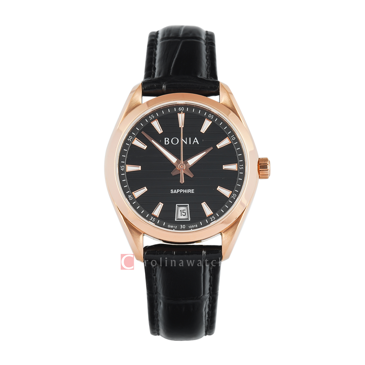 Jam Tangan BONIA B10916-2532 Women Black Dial Black Leather Band