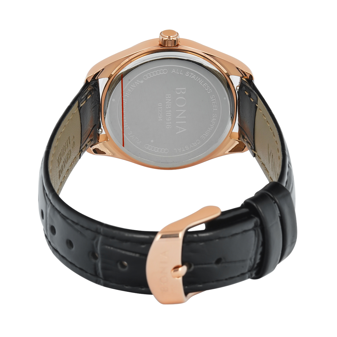 Jam Tangan BONIA B10916-2532 Women Black Dial Black Leather Band