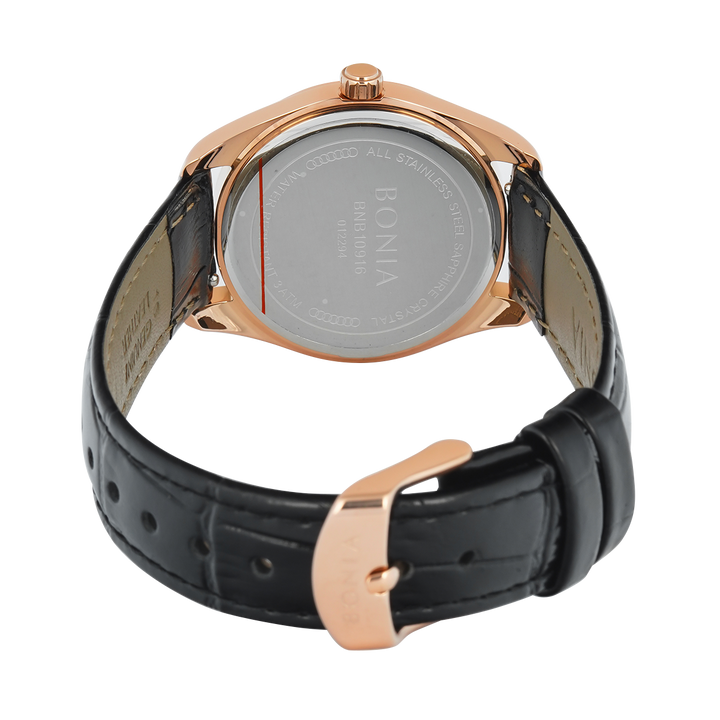 Jam Tangan BONIA B10916-2532 Women Black Dial Black Leather Band