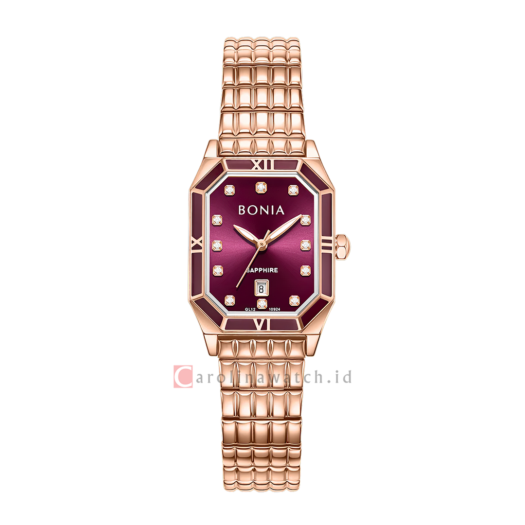 Jam Tangan Bonia B10924-2567 Women Red Dial Rose Gold Stainless Steel Strap
