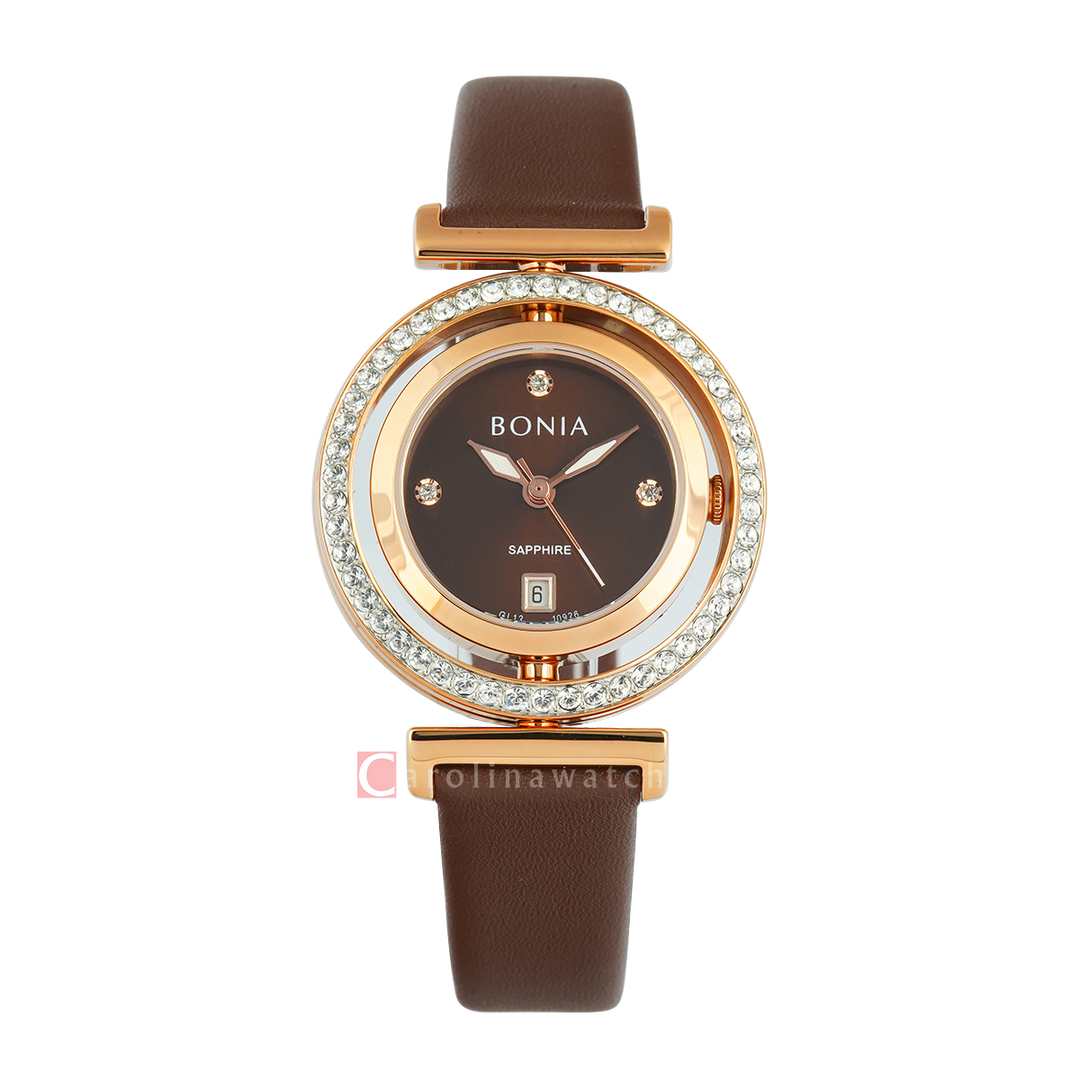 Jam Tangan Bonia Elegance B10926-2547S Women Brown Dial Brown Leather Strap