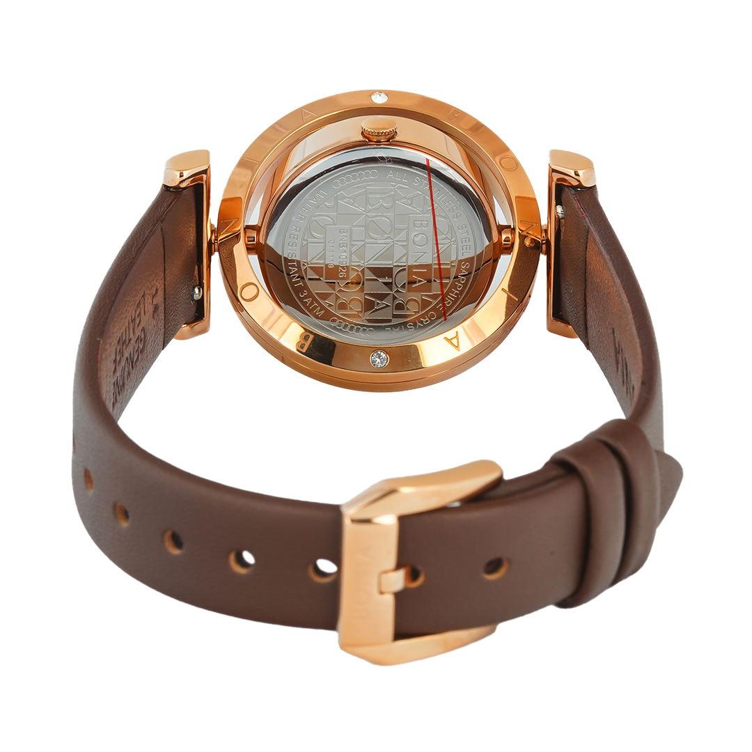 Jam Tangan Bonia Elegance B10926-2547S Women Brown Dial Brown Leather Strap