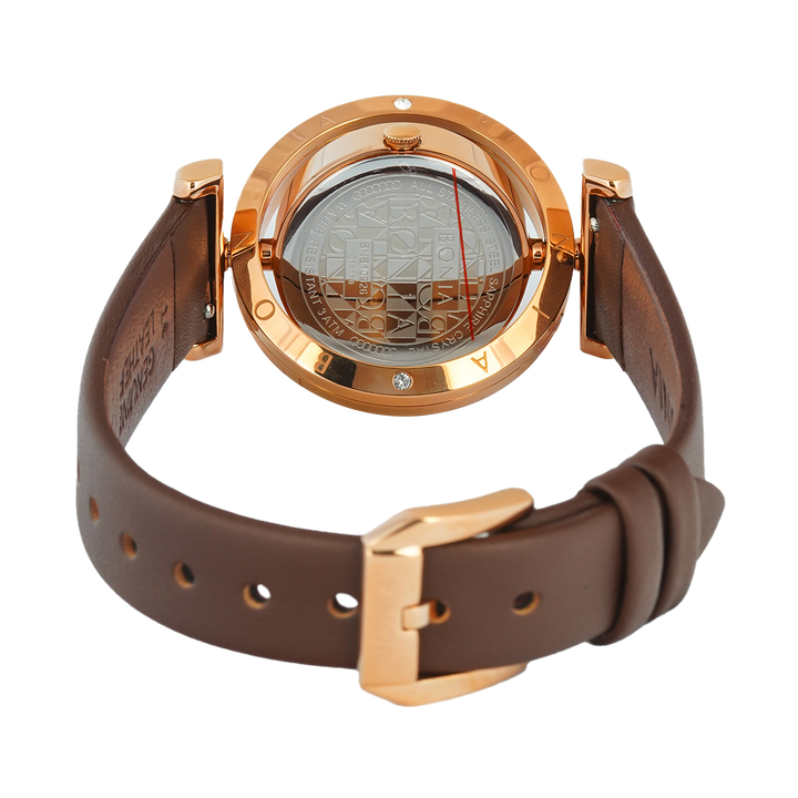 Jam Tangan Bonia Elegance B10926-2547S Women Brown Dial Brown Leather Strap
